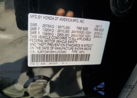 2017 Acura Mdx Technology z USA, uszkodzony, nr VIN 5J8YD4H56HL003060